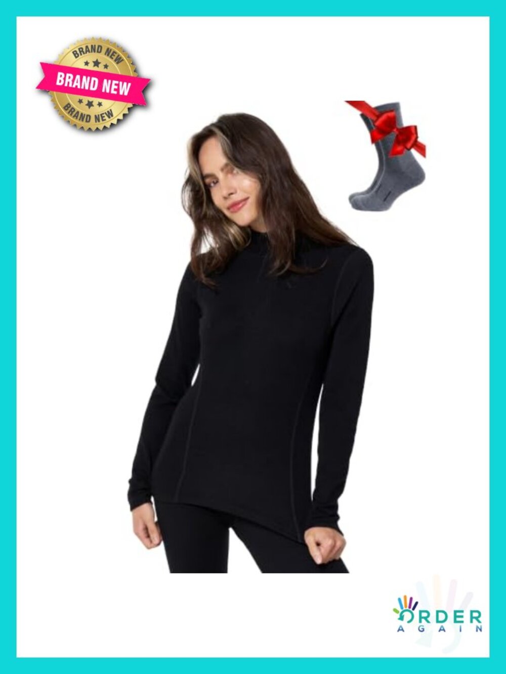 Merino Wool Women Base Layer Turtleneck Shirt Thermal Top